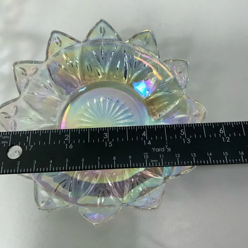 VINTAGE 60’s Federal Glass Iridescent Carnival Glass flower petal plate set